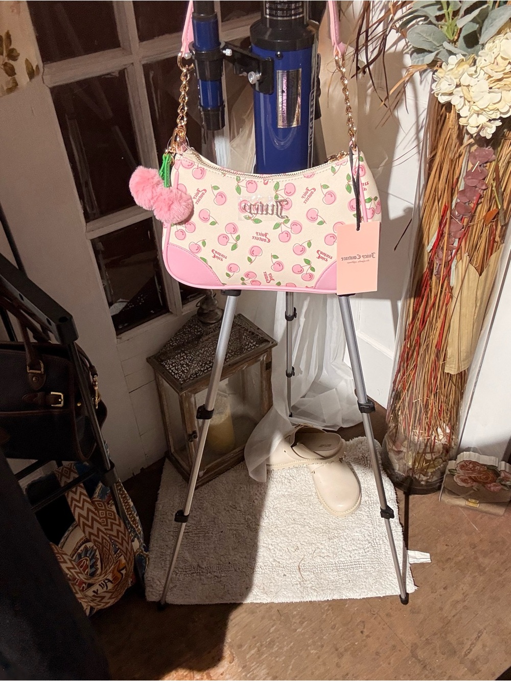 Juicy Couture Pink Cherry Print Chain Shoulder Bag